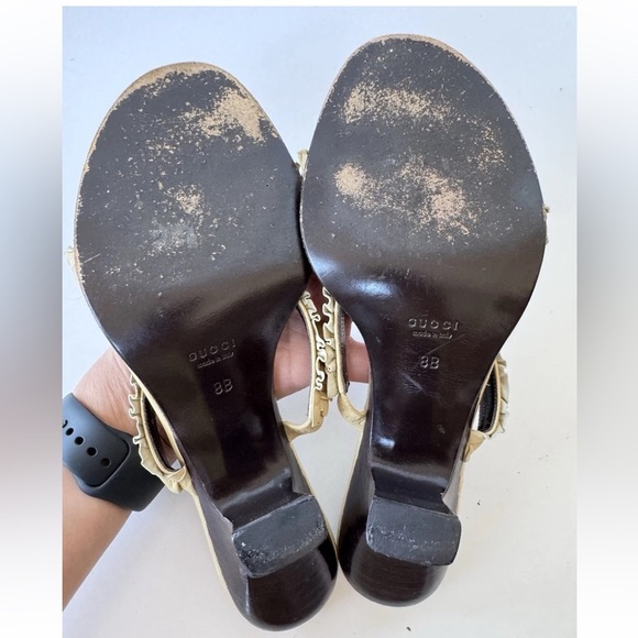 GUCCI Beige Cream Leather Ruffle Straps High Heel Sandals Women’s Size 8 - Picture 8 of 11
